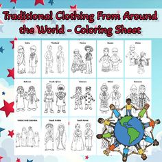 the coloring sheet for traditional clothing from around the world