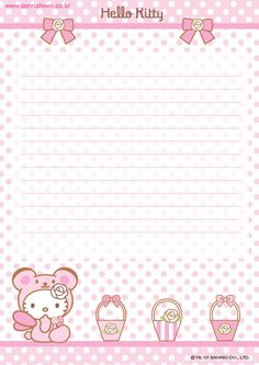 hello kitty notepad with pink polka dots and teddy bear on the bottom, in front of