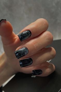 Design On Black Nails, Marble Nail Designs, Sparkly Nails, Marble Design, Black Marble