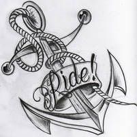 a drawing of an anchor with the word ride on it