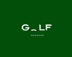 the word golf weekend written in white on a green background