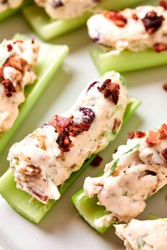 celery sticks with chicken salad on them