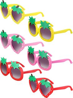 PRICES MAY VARY. Comfortable to wear: our kids sunglasses are made of plastic, which is durable and lightweight, skin-friendly and not easy to fade, easy to put on and take off, can be worn for a long time without bringing much burden to your ears and nose Cute design: the frames of sunglasses are designed in the shape of strawberry and pineapple, which are popular and not easy to be out of date, cute and eye-catching, wearing it will show kids' personality and make kids the focus of the crowd e Shapes For Toddlers, Sunglasses Party, Sunglasses Cute, Funny Sunglasses, Plastic Glasses, Party Sunglasses, Shaped Sunglasses, Kids Sunglasses, Toddler Kids