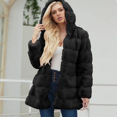 F00097260-106 Long Faux Fur Coat, Winter Fur Coats, Plush Coat, Long Overcoat, Fur Parka, Office Fashion Women, Women Overcoat, Knit Sleeve, Coat Women