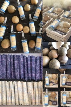 several different types of eggs are shown in this collage, and there is an egg carton next to them