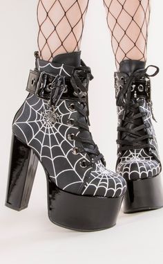 TORMENT-51 Black Spiderweb Platform Boots-Demonia-Tragic Beautiful Spiderweb Embroidery, Artist Things, Alt Shoes, Goth Platforms, Goth Stuff, Demonia Boots, Alternative Shoes, Goth Shoes, Goth Boots