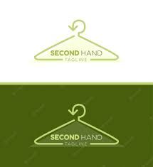 a green and white logo with a hanger that says second hand on the bottom