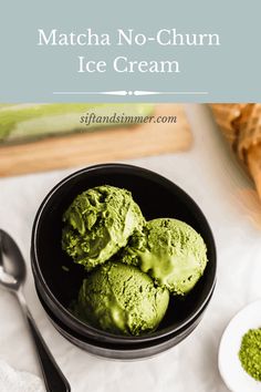 matcha no - chum ice cream in a black bowl