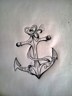 a drawing of an anchor with swirls on it