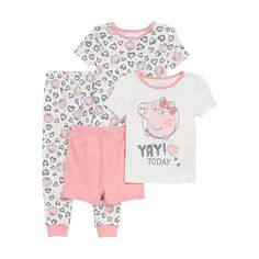 These Officially licensed Girls pajamas were designed with a Peppa Pig fan in mind. Our 4 piece pajamas for Toddler Girls feature your favorite Peppa Pig designs and characters. Featuring awesome and colorful Peppa Pig designs with unique all-over printed patterns of your kids favorite character from the TV show Peppa Pig! Our pajama sets come complete with 4 individual pieces which includes two short sleeve tops and a pair of pajama shorts or a pair of long pajama pants. These pajamas are made of 100% Cotton, machine washable and crafted from high quality fabrics, making them incredibly durable and ready to stand the test of time. Finding the right gifts or clothes for your Peppa Pig fan can be tough, but with these Little Girls pajamas, you can give your child something they will love. Long Pajama Pants, Cotton Sleepwear, Pajama Pant, Short Sleeve Tops, Girls Pajamas, Pajama Sets, Toddler Girl Outfits, Pajama Shorts