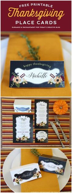 thanksgiving place cards are displayed on a table