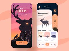 two mobile phone screens with deer and elk on them, one is showing the screen