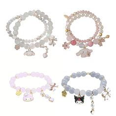 PRICES MAY VARY. NICE SET - The cute bracelet comes in three styles. Each style contains a crystal bracelet with rosette flower heart charms and an anime character bracelet. SIZE - The anime inspired bracelets are 2.36inch(6CM) in diameter.Elastic length.Can fit any size wrist.About 30g. MATERIAL - The double layered bracelet is made of crystal stone.Nickel free.Harmless to your body. PERFECT GIFTS - The kawaii bracelets are nice gift to best friends, besties on birthday, new year, Christmas,Mot Sanrio Bracelet, Kawaii Bracelet, Bracelets Cute, Bracelets For Girls, Relationship Bracelets, Women Friendship, Elastic Bracelets, Crystal Bead Jewelry, Friendship Jewelry