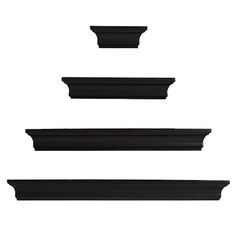 three black shelfs are shown against a white background