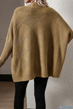 OrcaJump - Refined Camel Checkered Textured Batwing Sleeve Sweater Plain Sweater, Laid Back Outfits, Batwing Sleeve Sweater, Plain Sweaters, Camel Sweaters, Romper And Jacket, Textured Sweater, Camel Color, Oversized Sweater