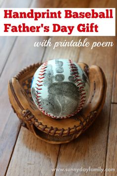 a baseball in a glove with the words handprint baseball kid made christmas gift with printable poem