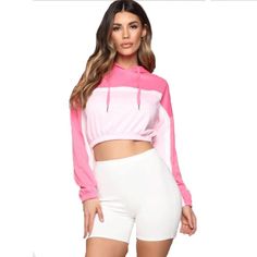 F00085450-105 Casual Pink Hoodie Sweats, Sporty Pink Sweats For Spring, Sporty Cotton Hooded Top, Cotton Hooded Sporty Tops, Spring Athleisure Color Block Sweatshirt, Spring Cotton Sportswear Sweatshirt, Casual Color Block Sweatshirt For Loungewear, Spring Color Block Athleisure Sweatshirt, Pink Hoodie Sweats For Spring