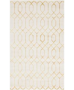 a white and gold rug with an abstract design on the bottom, in front of a white background