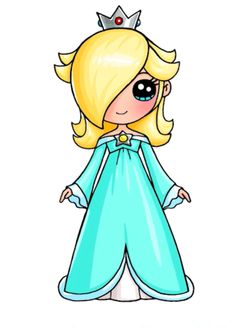 a drawing of a blonde haired girl wearing a blue dress with a crown on her head