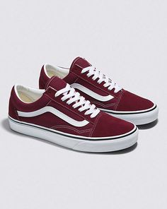 Vans | Old Skool Port Royale/True White Classics Shoe Leopard Slip On Sneakers, Burgundy Vans, Vans Authentic Shoes, Maroon Vans, Maroon Shoes, Vans Skate Shoes, Suede Shoes Women, Old Skool Vans, Vans Store