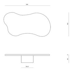 a line drawing of the shape of a table with an oval top and rectangular base