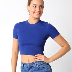 Brand New With Tags Ships Next Day Sizes Small Medium Large Available Cropped Thick Ribbed Material Very Stretchy Midnight Blue Color Chic Blue Ribbed Top, Blue Ribbed Stretch Crop Top, Blue Stretch Ribbed Crop Top, Blue Ribbed Crew Neck Crop Top, Blue Ribbed Crop Top With Crew Neck, Blue Ribbed Crop Top, Trendy Blue Ribbed Crop Top, Casual Blue Ribbed Crop Top, Midnight Blue Color