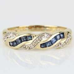 Vintage 14k Yellow Gold Sapphire & Diamond Anniversary Band Bridal Wedding Ring This Gorgeous Ring Is Made Of 14 Karat Yellow Gold Featuring A Braided Look Throughout The Band Itself, Topped Off With Alternating Rows Of Diamonds And Sapphires. This Ring Is A Size 9.25 But Can Be Re-Sized If Needed By Any Qualified Jeweler. Please Note That This Ring Has A Stamp Of "14k" On The Inside. It Weighs A Total Of 2.95 Dwt Which Is Equivalent To 1.9 Grams. This Is Perfect For Individual's Who Would Like To Rock Out Diamonds And Sapphires But In A More Simple And Subtle Way. Size: 9.25 (Re-Sizable) Metal: 14 Karat Yellow Gold Weight: 2.95 Dwt // 1.9 Grams Stones: 11 Melee Diamonds & 10 Princess-Cu Eternity Band Stack, Diamond Anniversary Bands, Gorgeous Ring, Bridal Wedding Rings, Ruby Sapphire, Bridal Bands, Diamond Anniversary, Anniversary Bands, Sapphire Diamond