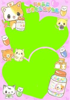 a green heart with cats and kittens around it