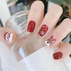 Gold Gel Nails, Nail Shapes Square, Square Press On Nails, Cute Nail Polish, Reindeer Pattern, Short Fake Nails, Christmas Gel Nails, Nail Art Set, Nail Forms