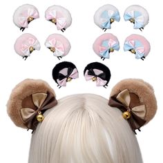 Round Bear Ears Hair Clips Faux Fur Sweet Double Bowknot Bell Plush Animal Hairpins Anime Lolita Handmade Stuffed Toys, Kawaii Cosplay, Ear Hair, Bear Ears, Ear Headbands, Plush Animals, Girl Costumes, Character Costumes, Kids Costumes