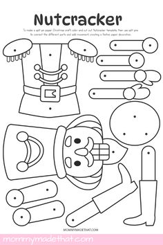 the nutcracker coloring page is shown in black and white with pink trimmings