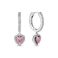 Pandora Bracelet Charms Ideas, Pandora Earrings, Pandora Pink, Pandora Heart, Heart Hoop Earrings