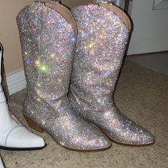 Glitter Sparkle Cowboy Boots Size 9. Only Worn 3 Times! Comfy And Gorgeous ! I Think They’re Steve Madden. I Have To Get The Box Out Of Storage To Be Sure. I Love Them But I Need The Money Sparkle Cowboy Boots, Boots Sparkle, Sparkly Boots, Shoes Glitter, The Money, Steve Madden Shoes, Cowboy Boots, Steve Madden, Cowboy