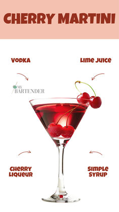 Cherry Martini Basic Martini Recipes, Cherry Vodka Cocktails, Different Martinis, Red Cocktail Recipes, Cherry Alcoholic Drinks, Flavored Martini Recipes, Cherry Drinks Alcoholic, Cherry Drink Recipes, Types Of Martinis