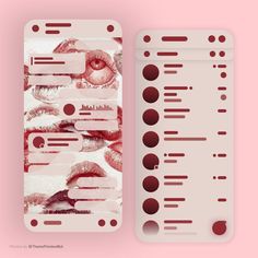 two phone cases with lipstick prints on them, one is white and the other is red