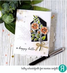 a close up of a card with flowers on it