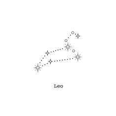 the zodiac sign leo is drawn in black and white, with stars on each side