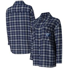 Enjoy a bold showing of Memphis Grizzlies spirit in the form of this Boyfriend Nightshirt from College Concepts. It features an instantly recognizable Memphis Grizzlies graphic embroidered below the left chest pocket and a team-colored flannel pattern for added flair. The dual chest pockets offer convenient, small-item storage, while the full-button front makes for the ultimate layered look before heading to bed.Enjoy a bold showing of Memphis Grizzlies spirit in the form of this Boyfriend Night Boyfriend Night, Flannel Pattern, Small Item Storage, Nba Store, Memphis Grizzlies, Navy Gray, Night Shirt, Getting Started, Layered Look