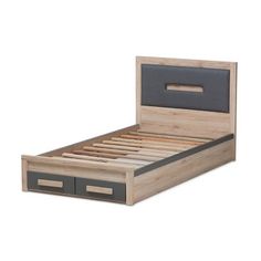 a wooden bed with two drawers on each side