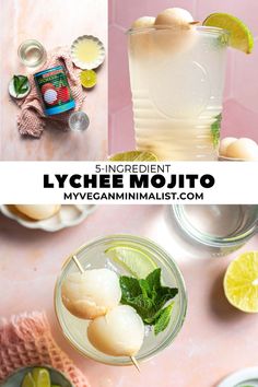 lemonade mojito with limes and mint on the side, surrounded by other ingredients