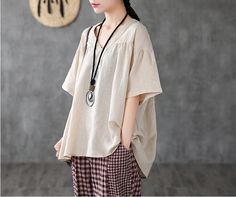 Short Sleeve Summer Women Casual Blouse Linen Shirts Tops Linen Shirts, Silver Necklaces Women, Organic Colors, Cotton Linen Fabric, Loose Style, Casual Blouse, Women Dresses, Shirts & Tops, Linen Shirt