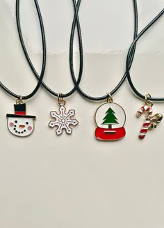 Necklaces are made with necklace cord, jump rings, and enamel charms. Necklaces measure at 20 inches of length with a 2 inch extender chain. Do not get necklaces wet. Globe Necklace, Charms Necklaces, Winter Necklace, Necklace Cord, Snow Flake, Charm Necklaces, Enamel Charms, Snow Globe, Jump Rings