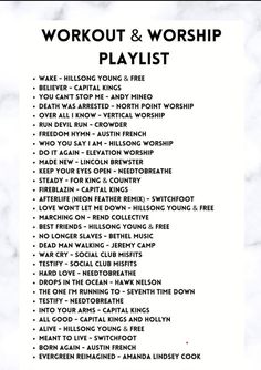 the workout and worship playlist is shown on a marble background with black text that reads workout & worship playlist