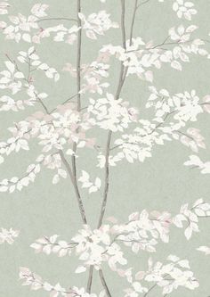 a wallpaper with white and pink flowers on it