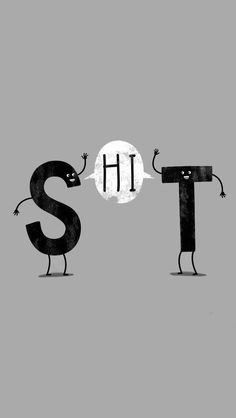 two black letters with arms and legs, one has the letter s in it's mouth