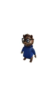 an animal with glasses and a blue shirt is flying through the air in front of a white background