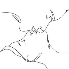 one line drawing of two people kissing each other