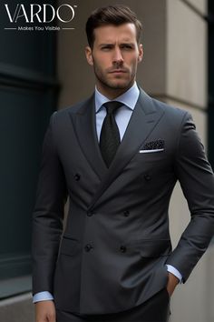 Elegant Dark Grey Double Breasted Suit for Men Classic Formalwear tailored Suit the Rising Sun Store, Vardo - Etsy Double Breasted Suit Men, Black Suit Men, Suit For Men, Tailored Suit, Dress Suits For Men, The Rising Sun, Mens Casual Dress Outfits