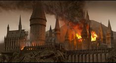 the hogwarts castle is on fire and it looks like it's going to be destroyed