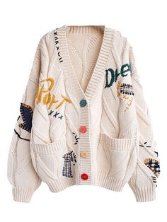 Oversized Embroidery Knit Cardigan - AnotherChill Dik Vest, Patchwork Cardigan, Embroidered Cardigan, Cardigan Long, Embroidered Sweater, Embroidery Fashion, Oversized Cardigan, Loose Sweater, Knit Fashion